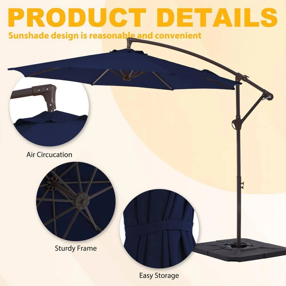 10ft Cantilever Offset Patio Umbrella With Weighted Base In Navy 4 10ft Cantilever Offset Patio Umbrella With Weighted Base In Navy - Image 4