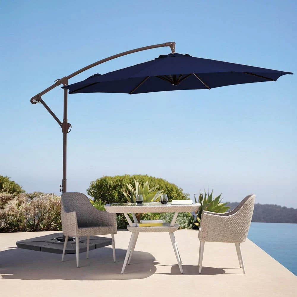 10ft Cantilever Offset Patio Umbrella With Weighted Base In Navy 1 10ft Cantilever Offset Patio Umbrella With Weighted Base In Navy