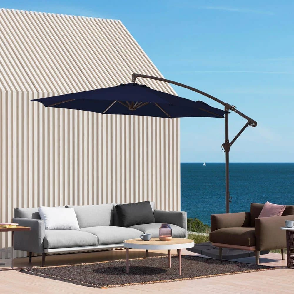 10ft Cantilever Offset Patio Umbrella With Weighted Base In Navy 3 10ft Cantilever Offset Patio Umbrella With Weighted Base In Navy - Image 3