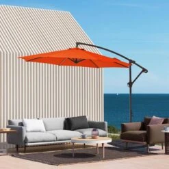 10ft Cantilever Offset Patio Umbrella With Weighted Base In Pumkin -More Furniture Store cantilever umbrellas alex10 orange c3 1000