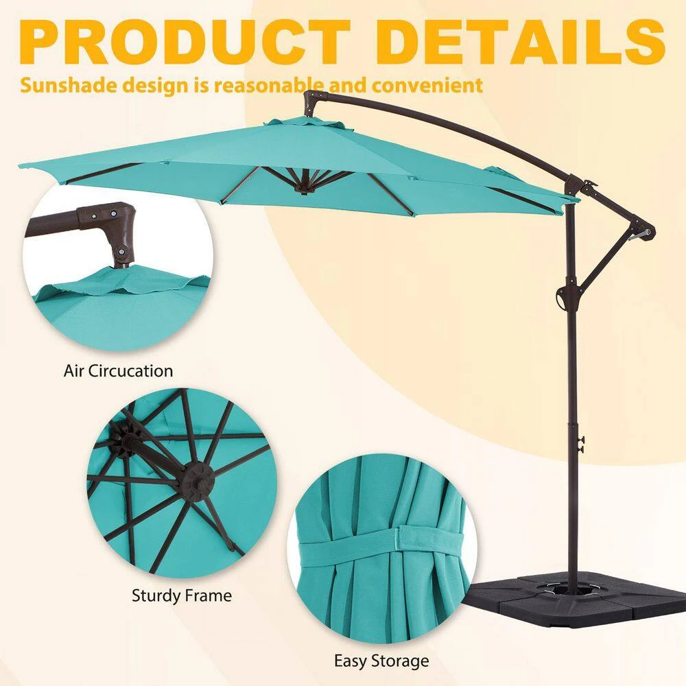 10ft Cantilever Offset Patio Umbrella With Weighted Base In Peacock Blue 4 10ft Cantilever Offset Patio Umbrella With Weighted Base In Peacock Blue - Image 4