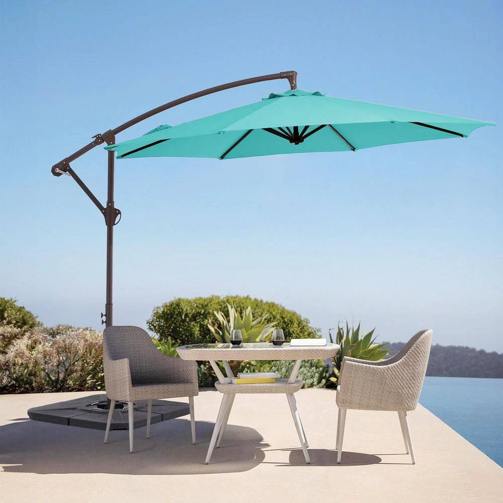 10ft Cantilever Offset Patio Umbrella With Weighted Base In Peacock Blue 1 10ft Cantilever Offset Patio Umbrella With Weighted Base In Peacock Blue