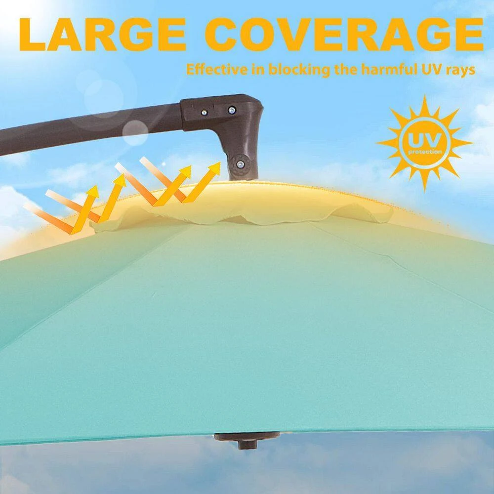 10ft Cantilever Offset Patio Umbrella With Weighted Base In Peacock Blue 7 10ft Cantilever Offset Patio Umbrella With Weighted Base In Peacock Blue - Image 7