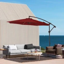 10ft Cantilever Offset Patio Umbrella With Weighted Base In Red -More Furniture Store cantilever umbrellas alex10 red c3 1000