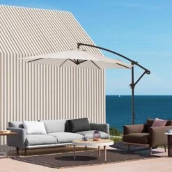 10ft Cantilever Offset Patio Umbrella With Weighted Base In Off-White -More Furniture Store cantilever umbrellas alex10 white c3 1000