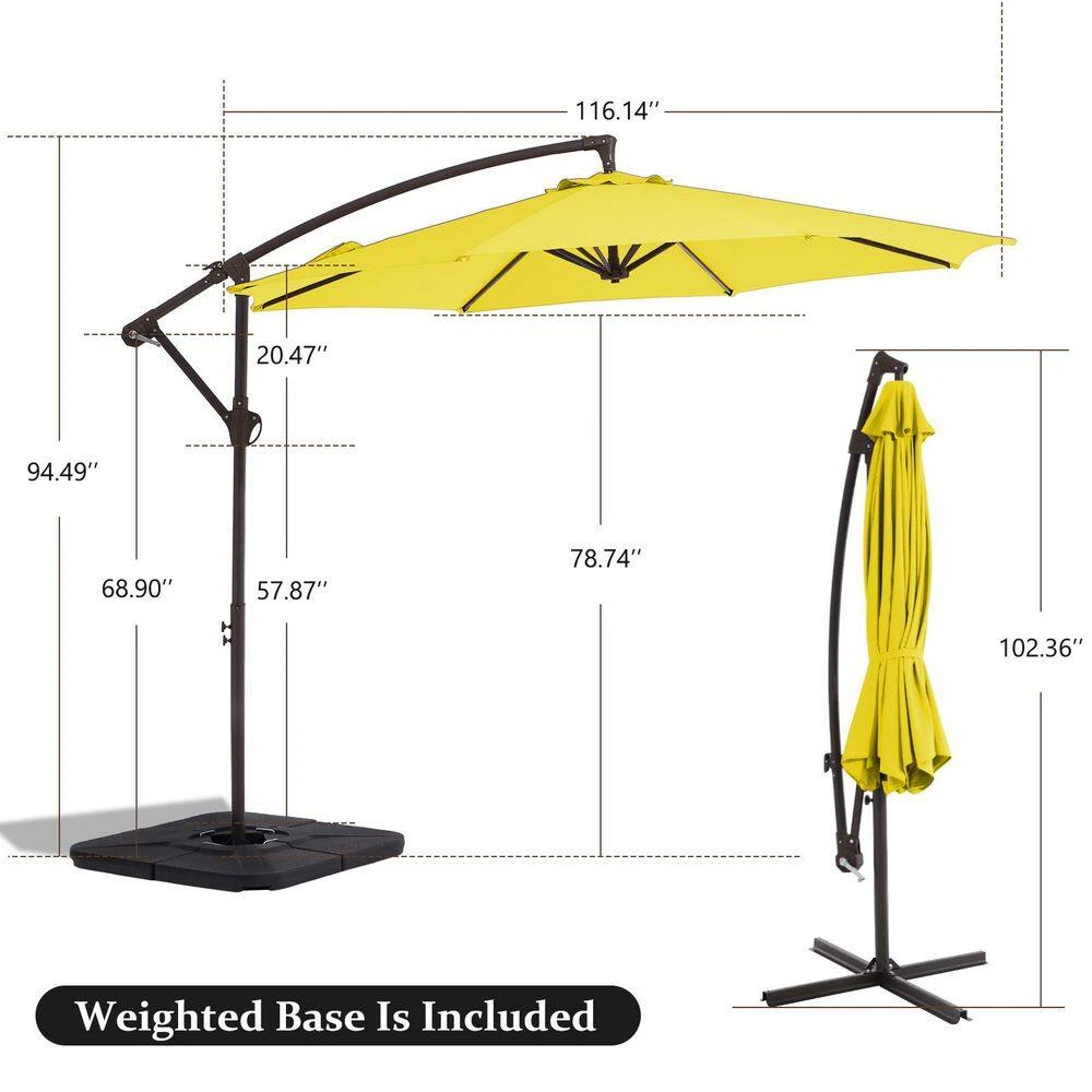 10ft Cantilever Offset Patio Umbrella With Weighted Base In Yellow 6 10ft Cantilever Offset Patio Umbrella With Weighted Base In Yellow - Image 6