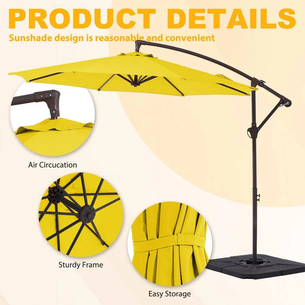 10ft Cantilever Offset Patio Umbrella With Weighted Base In Yellow 4 10ft Cantilever Offset Patio Umbrella With Weighted Base In Yellow - Image 4