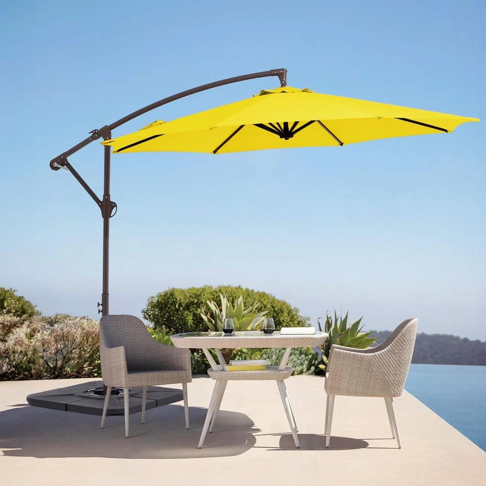 10ft Cantilever Offset Patio Umbrella With Weighted Base In Yellow 1 10ft Cantilever Offset Patio Umbrella With Weighted Base In Yellow