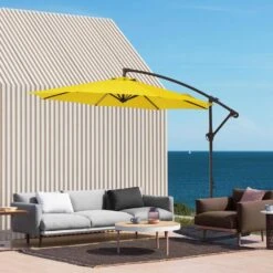 10ft Cantilever Offset Patio Umbrella With Weighted Base In Yellow 10 10ft Cantilever Offset Patio Umbrella With Weighted Base In Yellow -More Furniture Store cantilever umbrellas alex10 yellow c3 1000