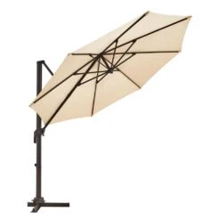 9 Ft. Round 360-Degree Rotation Cantilever Patio Umbrella In Beige