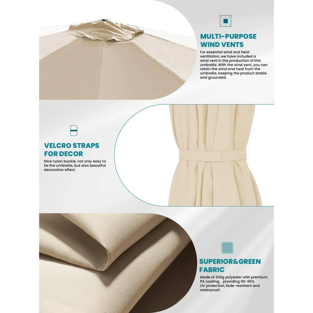 9 Ft. Round 360-Degree Rotation Cantilever Patio Umbrella In Beige 3 9 Ft. Round 360-Degree Rotation Cantilever Patio Umbrella In Beige - Image 3