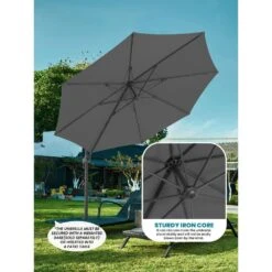 9 Ft. Round 360-Degree Rotation Cantilever Patio Umbrella In Gray -More Furniture Store cantilever umbrellas alex9 gray 1d 1000
