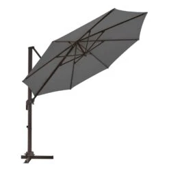 9 Ft. Round 360-Degree Rotation Cantilever Patio Umbrella In Gray