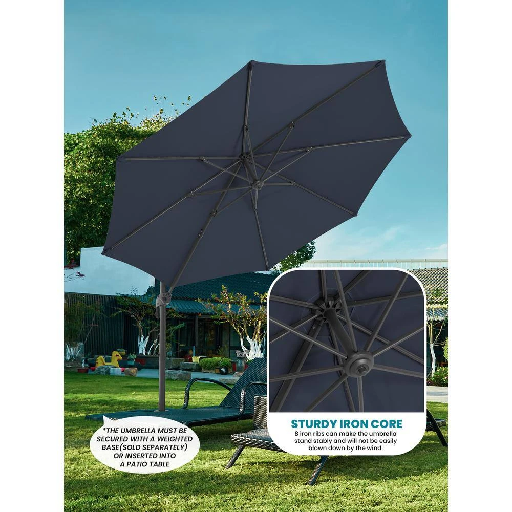 9 Ft. Round 360-Degree Rotation Cantilever Patio Umbrella In Navy 4 9 Ft. Round 360-Degree Rotation Cantilever Patio Umbrella In Navy - Image 4