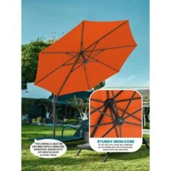 9 Ft. Round 360-Degree Rotation Cantilever Patio Umbrella In Orange -More Furniture Store cantilever umbrellas alex9 orange 1d 1000