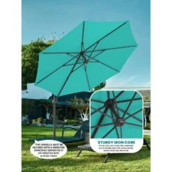 9 Ft. Round 360-Degree Rotation Cantilever Patio Umbrella In Peacock Blue -More Furniture Store cantilever umbrellas alex9 pb 1d 1000