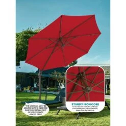9 Ft. Round 360-Degree Rotation Cantilever Patio Umbrella In Red -More Furniture Store cantilever umbrellas alex9 red 1d 1000