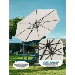 9 Ft. Round 360-Degree Rotation Cantilever Patio Umbrella In White 8 9 Ft. Round 360-Degree Rotation Cantilever Patio Umbrella In White -More Furniture Store cantilever umbrellas alex9 white 1d 1000