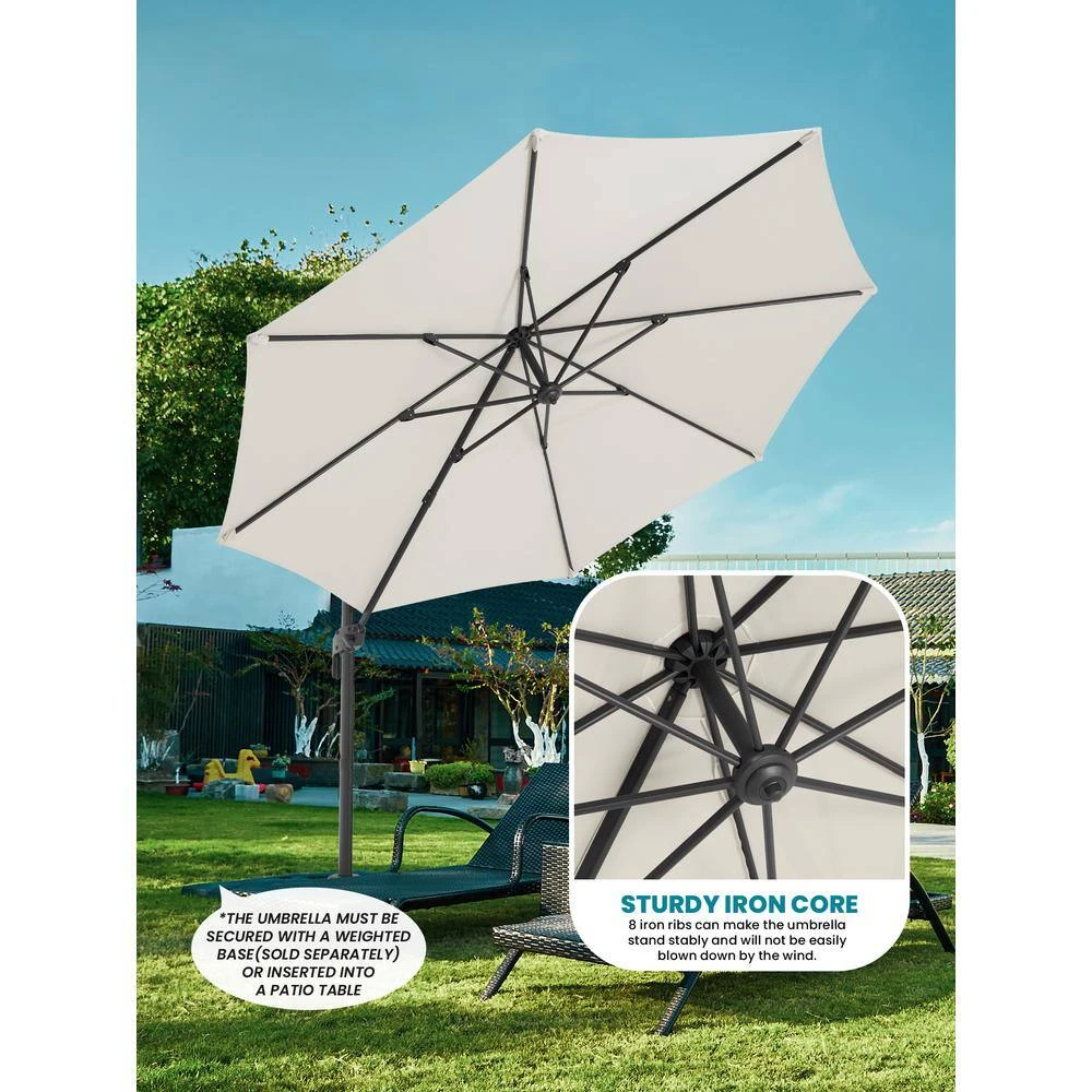 9 Ft. Round 360-Degree Rotation Cantilever Patio Umbrella In White 4 9 Ft. Round 360-Degree Rotation Cantilever Patio Umbrella In White - Image 4