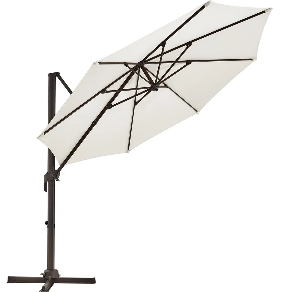 9 Ft. Round 360-Degree Rotation Cantilever Patio Umbrella In White 1 9 Ft. Round 360-Degree Rotation Cantilever Patio Umbrella In White