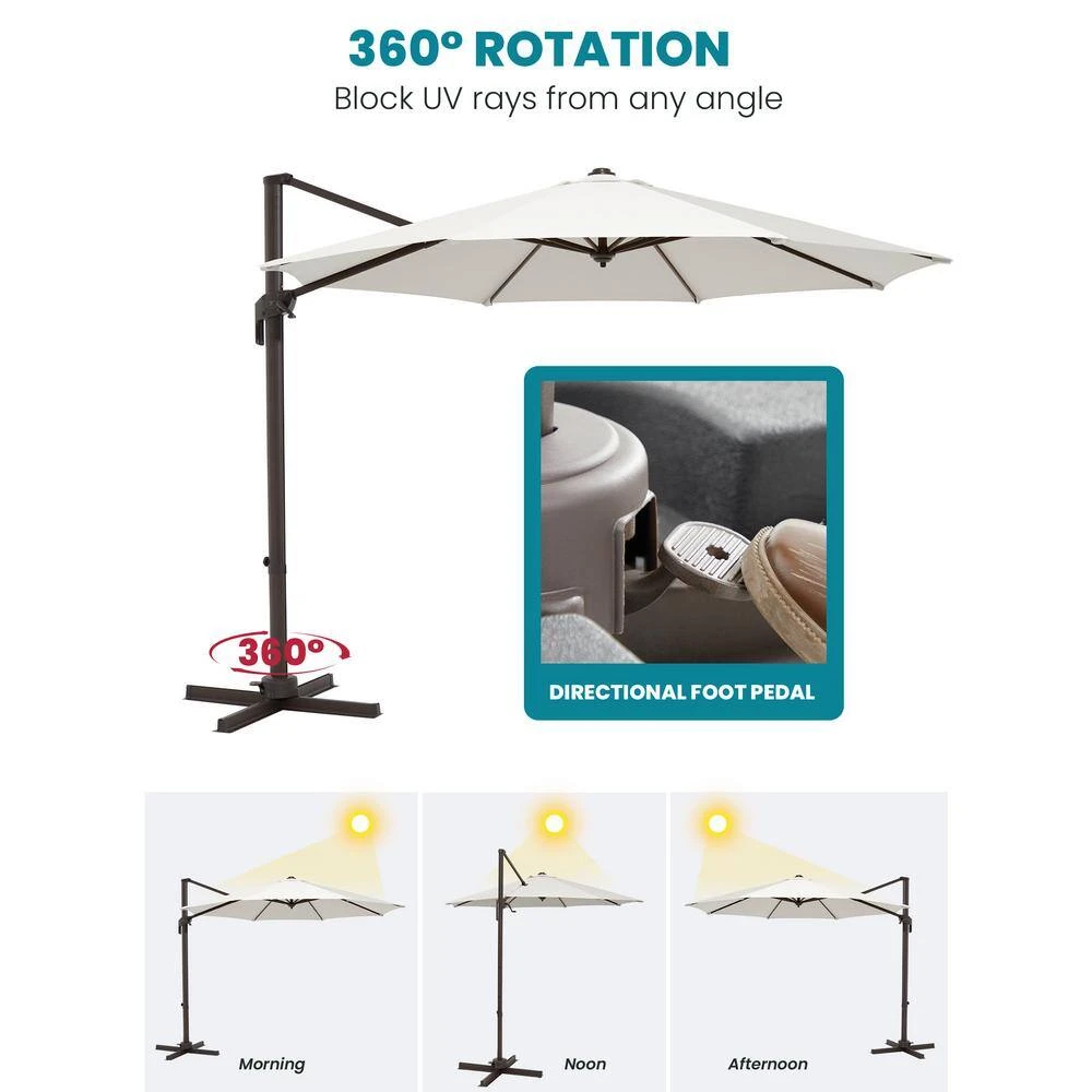 9 Ft. Round 360-Degree Rotation Cantilever Patio Umbrella In White 2 9 Ft. Round 360-Degree Rotation Cantilever Patio Umbrella In White - Image 2