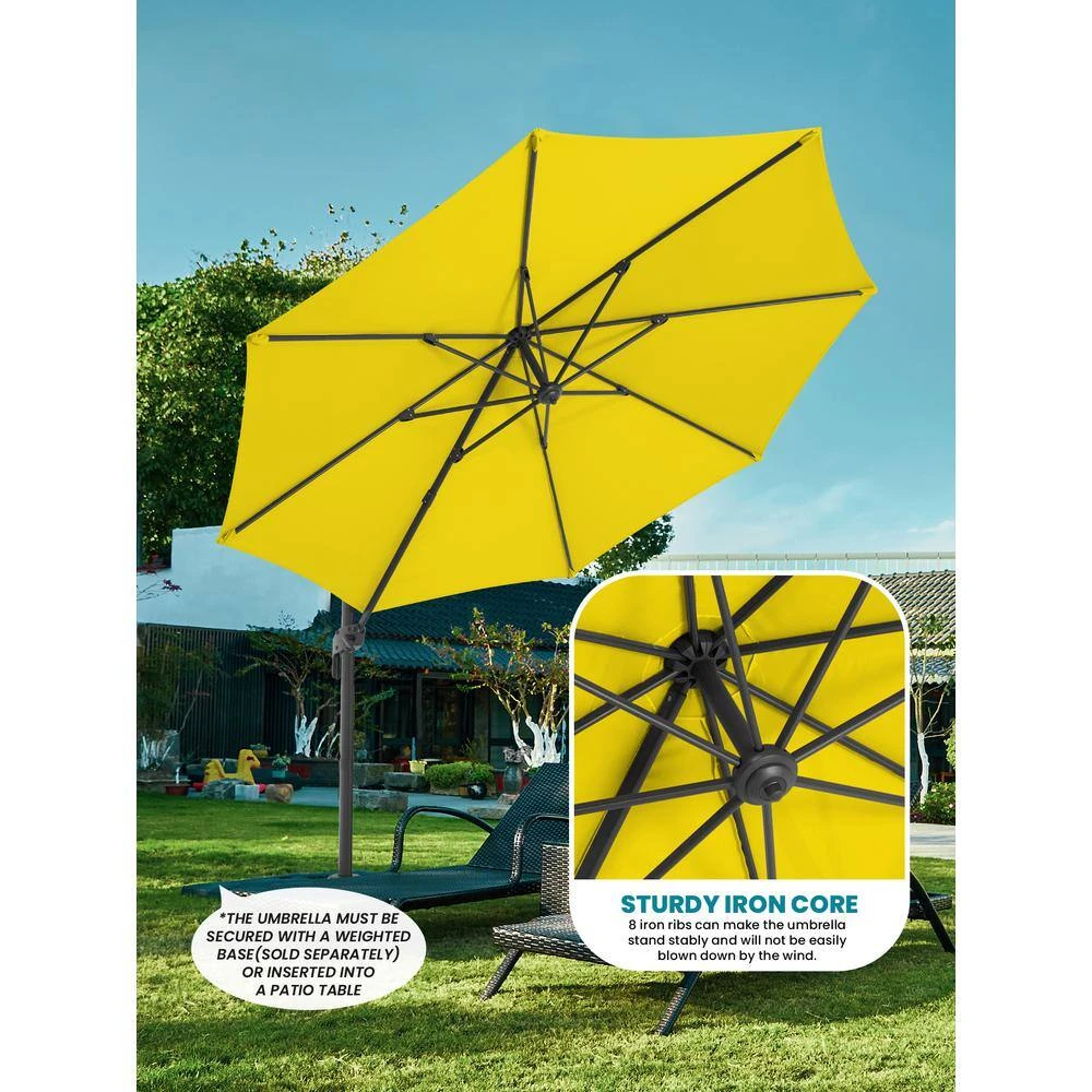 9 Ft. Round 360-Degree Rotation Cantilever Patio Umbrella In Yellow 4 9 Ft. Round 360-Degree Rotation Cantilever Patio Umbrella In Yellow - Image 4