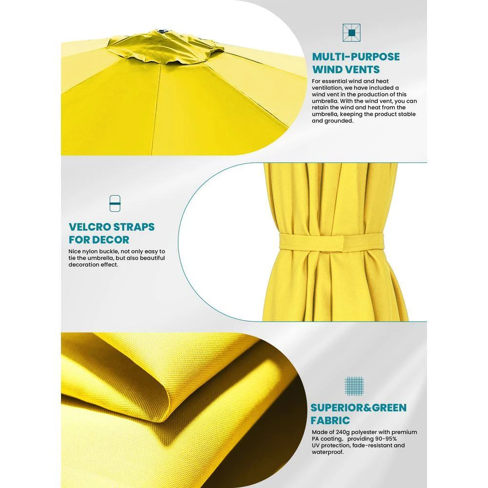 9 Ft. Round 360-Degree Rotation Cantilever Patio Umbrella In Yellow 3 9 Ft. Round 360-Degree Rotation Cantilever Patio Umbrella In Yellow - Image 3