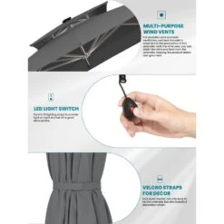 Rectangular 10 Ft. X 10 Ft. Aluminum Solar Lighted Cantilever Patio Umbrella With Cover In Gray 12 Rectangular 10 Ft. X 10 Ft. Aluminum Solar Lighted Cantilever Patio Umbrella With Cover In Gray -More Furniture Store cantilever umbrellas bet10x10 dt gy 1d 1000