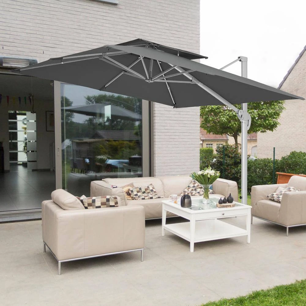 Rectangular 10 Ft. X 10 Ft. Aluminum Solar Lighted Cantilever Patio Umbrella With Cover In Gray 8 Rectangular 10 Ft. X 10 Ft. Aluminum Solar Lighted Cantilever Patio Umbrella With Cover In Gray - Image 8