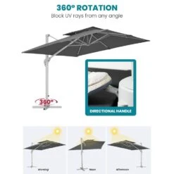Rectangular 10 Ft. X 10 Ft. Aluminum Solar Lighted Cantilever Patio Umbrella With Cover In Gray 10 Rectangular 10 Ft. X 10 Ft. Aluminum Solar Lighted Cantilever Patio Umbrella With Cover In Gray -More Furniture Store cantilever umbrellas bet10x10 dt gy 40 1000