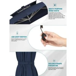 Rectangular 10 Ft. X 10 Ft. Aluminum Solar Lighted Cantilever Patio Umbrella With Cover In Navy -More Furniture Store cantilever umbrellas bet10x10 dt ny 1d 1000