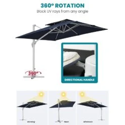 Rectangular 10 Ft. X 10 Ft. Aluminum Solar Lighted Cantilever Patio Umbrella With Cover In Navy -More Furniture Store cantilever umbrellas bet10x10 dt ny 40 1000