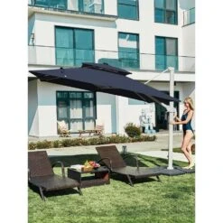 Rectangular 10 Ft. X 10 Ft. Aluminum Solar Lighted Cantilever Patio Umbrella With Cover In Navy