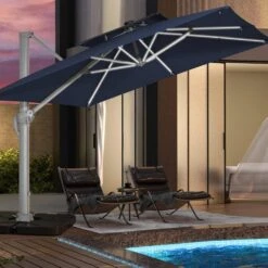 Rectangular 10 Ft. X 10 Ft. Aluminum Solar Lighted Cantilever Patio Umbrella With Cover In Navy -More Furniture Store cantilever umbrellas bet10x10 dt ny d4 1000