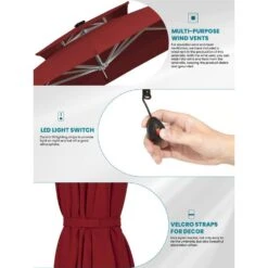 Rectangular 10 Ft. X 10 Ft. Aluminum Solar Lighted Cantilever Patio Umbrella With Cover In Red -More Furniture Store cantilever umbrellas bet10x10 dt rd 1d 1000