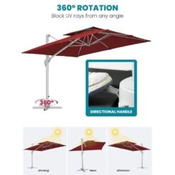 Rectangular 10 Ft. X 10 Ft. Aluminum Solar Lighted Cantilever Patio Umbrella With Cover In Red -More Furniture Store cantilever umbrellas bet10x10 dt rd 40 1000