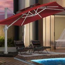 Rectangular 10 Ft. X 10 Ft. Aluminum Solar Lighted Cantilever Patio Umbrella With Cover In Red -More Furniture Store cantilever umbrellas bet10x10 dt rd d4 1000