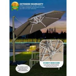 Deluxe 11 Ft. Aluminum Cantilever Solar Patio Umbrella With LED Light Tubes In Beige -More Furniture Store cantilever umbrellas bet11 dt be 1d 1000
