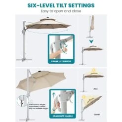 Deluxe 11 Ft. Aluminum Cantilever Solar Patio Umbrella With LED Light Tubes In Beige -More Furniture Store cantilever umbrellas bet11 dt be 40 1000