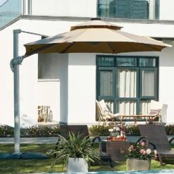 Deluxe 11 Ft. Aluminum Cantilever Solar Patio Umbrella With LED Light Tubes In Beige -More Furniture Store cantilever umbrellas bet11 dt be 76 1000