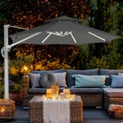 Deluxe 11 Ft. Aluminum Cantilever Solar Patio Umbrella With LED Light Tubes In Gray -More Furniture Store cantilever umbrellas bet11 dt gy 31 1000