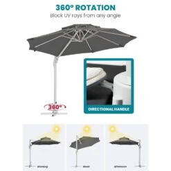 Deluxe 11 Ft. Aluminum Cantilever Solar Patio Umbrella With LED Light Tubes In Gray -More Furniture Store cantilever umbrellas bet11 dt gy 77 1000