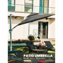 Deluxe 11 Ft. Aluminum Cantilever Solar Patio Umbrella With LED Light Tubes In Gray -More Furniture Store cantilever umbrellas bet11 dt gy d4 1000