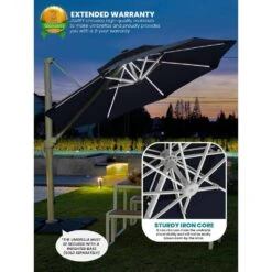 Deluxe 11 Ft. Aluminum Cantilever Solar Patio Umbrella With LED Light Tubes In Navy -More Furniture Store cantilever umbrellas bet11 dt ny 1d 1000