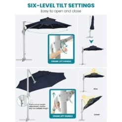 Deluxe 11 Ft. Aluminum Cantilever Solar Patio Umbrella With LED Light Tubes In Navy -More Furniture Store cantilever umbrellas bet11 dt ny 40 1000