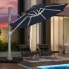 Deluxe 11 Ft. Aluminum Cantilever Solar Patio Umbrella With LED Light Tubes In Navy