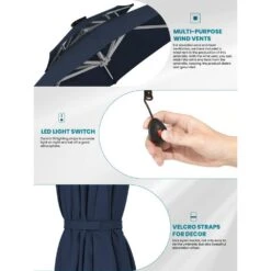 Deluxe 11 Ft. Aluminum Cantilever Solar Patio Umbrella With LED Light Tubes In Navy -More Furniture Store cantilever umbrellas bet11 dt ny 66 1000