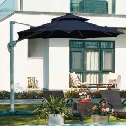 Deluxe 11 Ft. Aluminum Cantilever Solar Patio Umbrella With LED Light Tubes In Navy -More Furniture Store cantilever umbrellas bet11 dt ny 76 1000
