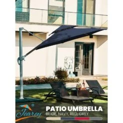 Deluxe 11 Ft. Aluminum Cantilever Solar Patio Umbrella With LED Light Tubes In Navy -More Furniture Store cantilever umbrellas bet11 dt ny d4 1000