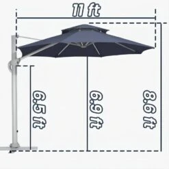 Deluxe 11 Ft. Aluminum Cantilever Solar Patio Umbrella With LED Light Tubes In Navy -More Furniture Store cantilever umbrellas bet11 dt ny fa 1000